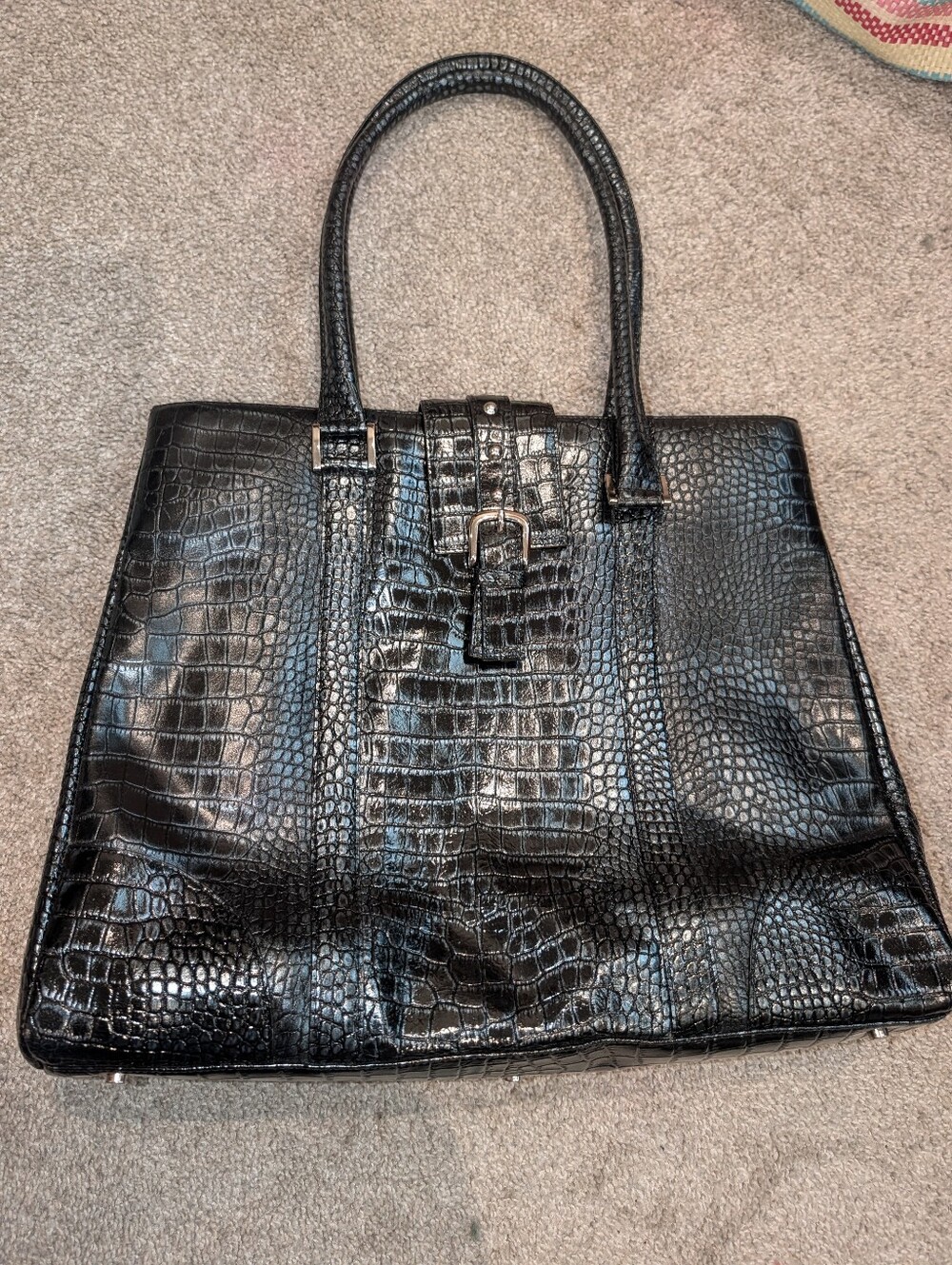 Charlie Lapson Classic Black Croc-Embossed Tote Bag